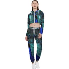 Blue And Green Peacock Cropped Zip Up Lounge Set by Sarkoni