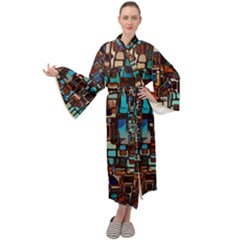 Stained Glass Mosaic Abstract Maxi Velvet Kimono by Sarkoni