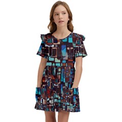 Stained Glass Mosaic Abstract Kids  Frilly Sleeves Pocket Dress by Sarkoni