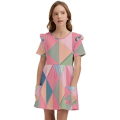 Background Geometric Triangle Kids  Frilly Sleeves Pocket Dress by Sarkoni