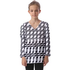 Pattern Monochrome Repeat Kids  V Neck Casual Top by Apen