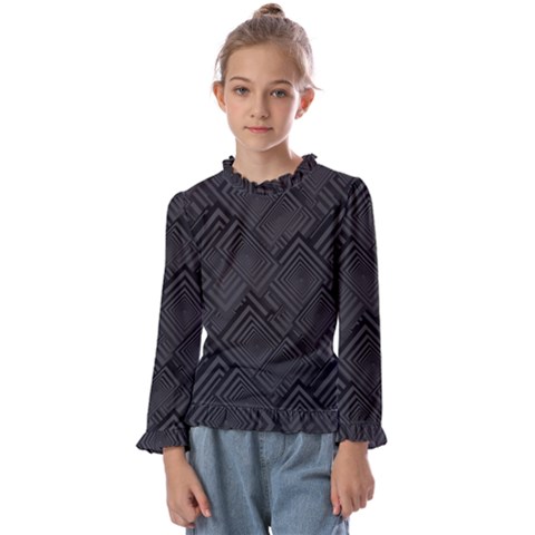 Diagonal Square Black Background Kids  Frill Detail T-shirt by Apen