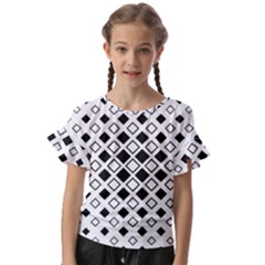 Square Diagonal Pattern Monochrome Kids  Cut Out Flutter Sleeves by Apen