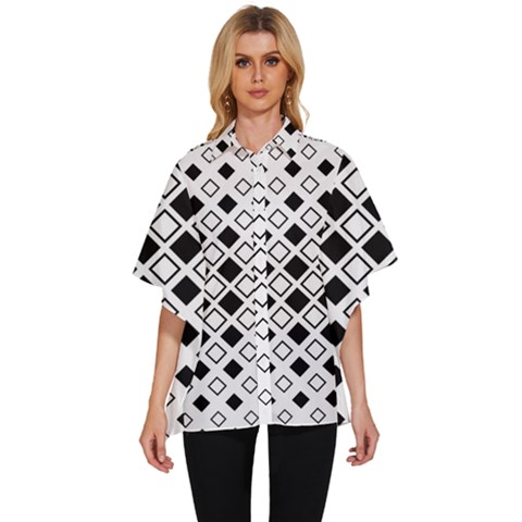 Square Diagonal Pattern Monochrome Women s Batwing Button Up Shirt by Apen