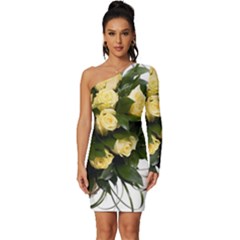 Bouquet Flowers Roses Decoration Long Sleeve One Shoulder Mini Dress by Amaryn4rt