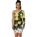 Bouquet Flowers Roses Decoration Long Sleeve One Shoulder Mini Dress View1