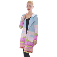 Pink And White Forest Illustration Adventure Time Cartoon Hooded Pocket Cardigan by Sarkoni