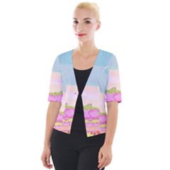 Pink And White Forest Illustration Adventure Time Cartoon Cropped Button Cardigan by Sarkoni