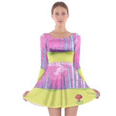 Red Mushroom Animation Adventure Time Cartoon Multi Colored Long Sleeve Skater Dress by Sarkoni