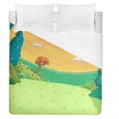 Green Field Illustration Adventure Time Multi Colored Duvet Cover (queen Size) by Sarkoni