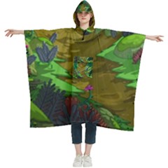 Green Pine Trees Wallpaper Adventure Time Cartoon Green Color Women s Hooded Rain Ponchos by Sarkoni