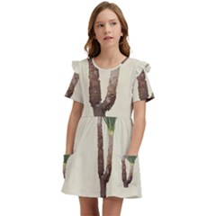 Tree Vector Art In A Flower Pot Kids  Frilly Sleeves Pocket Dress by Sarkoni