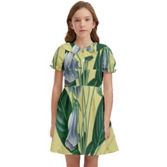 Botanical Plants Green Kids  Bow Tie Puff Sleeve Dress by Sarkoni