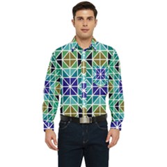 Mosaic Triangle Symmetry Men s Long Sleeve Pocket Shirt  by Apen