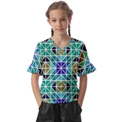 Mosaic Triangle Symmetry Kids  V-neck Horn Sleeve Blouse by Apen