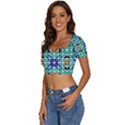 Mosaic Triangle Symmetry Short Sleeve Square Neckline Crop Top  View2