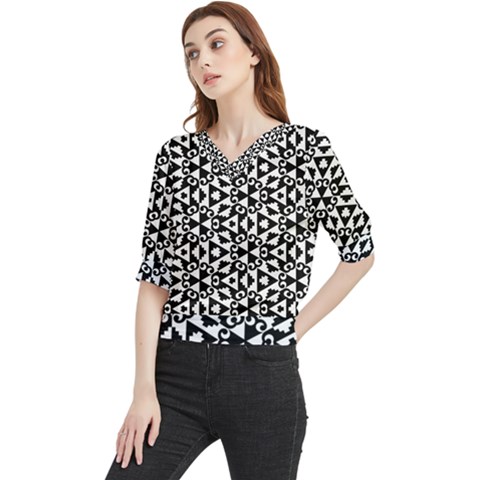 Geometric Tile Background Quarter Sleeve Blouse by Apen