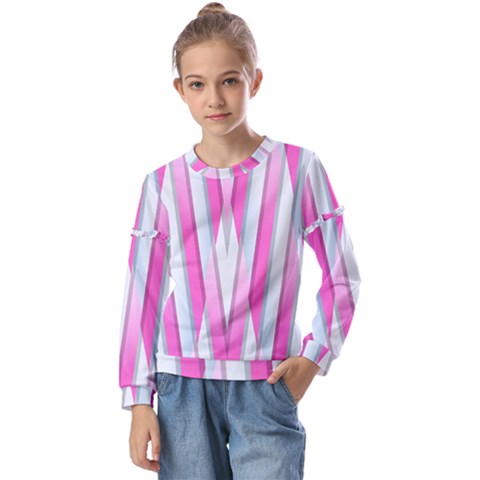 Geometric 3d Design Pattern Pink Kids  Long Sleeve T-shirt With Frill  by Apen