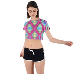 Checkerboard Squares Abstract Texture Pattern Tie Back Short Sleeve Crop T-shirt by Apen