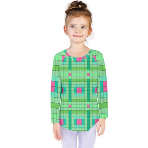 Checkerboard Squares Abstract Kids  Long Sleeve T-shirt by Apen