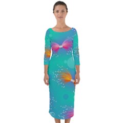 Non Seamless Pattern Blues Bright Quarter Sleeve Midi Bodycon Dress by Dutashop