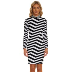 Zigzag Chevron Pattern Long Sleeve Shirt Collar Bodycon Dress by Dutashop