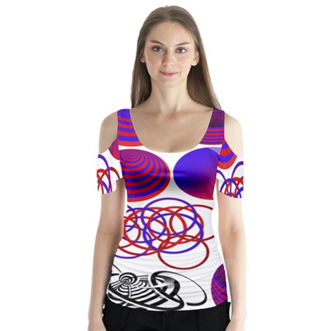 Illusion Optical Illusion Pattern Butterfly Sleeve Cutout T-shirt  by Pakjumat