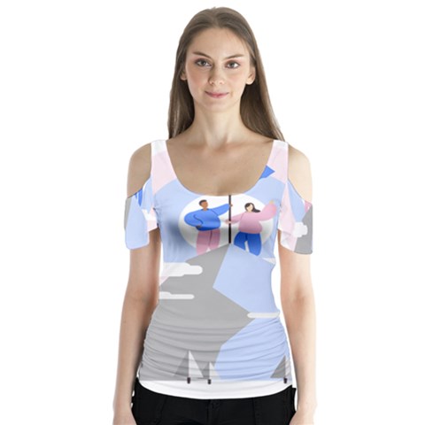 Achievement Success Mountain Clouds Butterfly Sleeve Cutout T-shirt  by Modalart