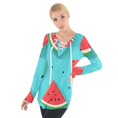 Watermelon Fruit Slice Tie Up T-shirt by Bedest