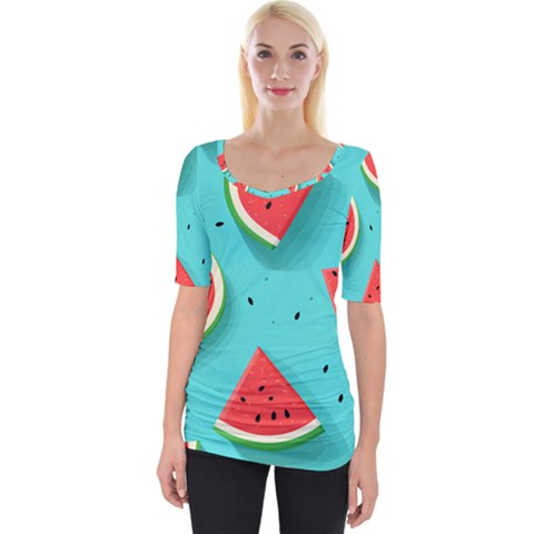 Watermelon Fruit Slice Wide Neckline T-shirt by Bedest