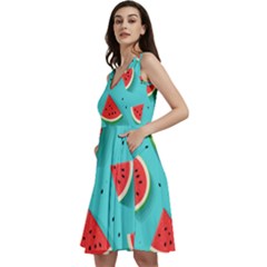 Watermelon Fruit Slice Sleeveless V-neck Skater Dress With Pockets by Bedest