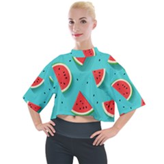 Watermelon Fruit Slice Mock Neck T-shirt by Bedest