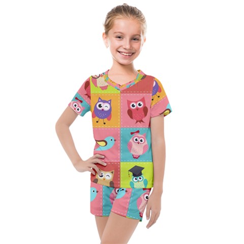 Owls Pattern Abstract Art Desenho Vector Cartoon Kids  Mesh T-shirt And Shorts Set by Bedest