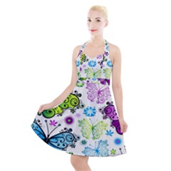 Butterflies Abstract Background Colorful Desenho Vector Halter Party Swing Dress  by Bedest