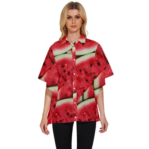 Watermelon Fruit Green Red Women s Batwing Button Up Shirt by Bedest