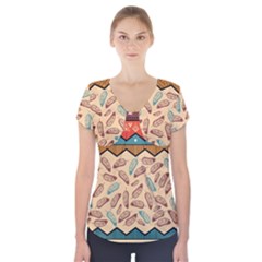 Ethnic-tribal-pattern-background Short Sleeve Front Detail Top by Apen