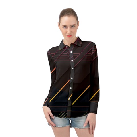 Gradient Geometric Shapes Dark Background Long Sleeve Chiffon Shirt by Ndabl3x