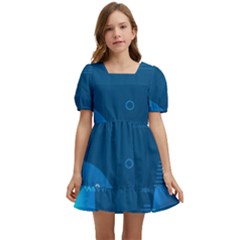 Abstract Classic Blue Background Kids  Short Sleeve Dolly Dress by Ndabl3x