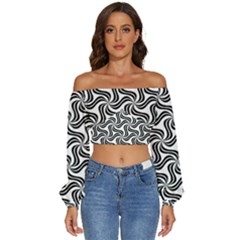 Soft Pattern Repeat Monochrome Long Sleeve Crinkled Weave Crop Top by Ravend