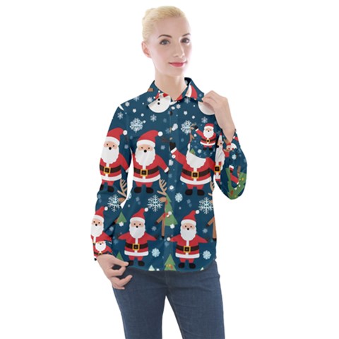 Christmas Decoration Women s Long Sleeve Pocket Shirt by Ravend