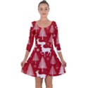 Christmas Tree Deer Pattern Red Quarter Sleeve Skater Dress View1