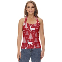 Christmas Tree Deer Pattern Red Basic Halter Top by Ravend