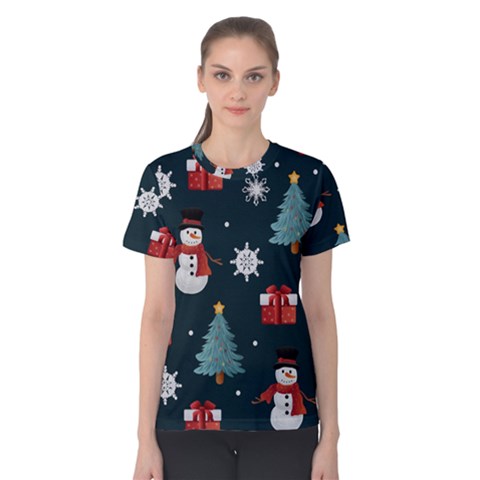 Snowmen Christmas Trees Women s Cotton T-shirt by Ravend