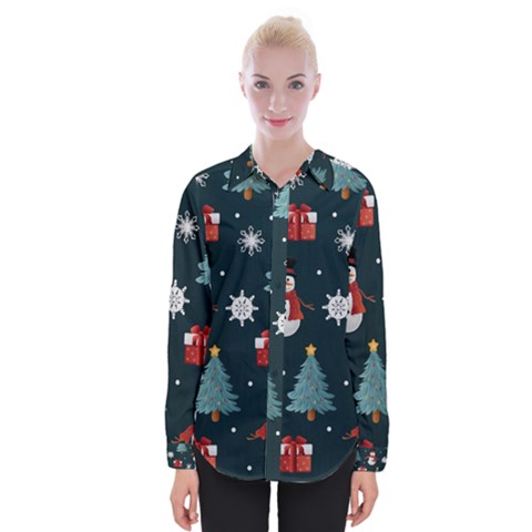 Snowmen Christmas Trees Womens Long Sleeve Shirt by Ravend