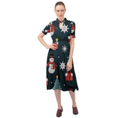 Snowmen Christmas Trees Keyhole Neckline Chiffon Dress by Ravend