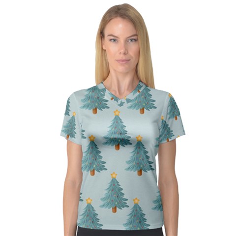 Christmas Trees Time V-neck Sport Mesh T-shirt by Ravend