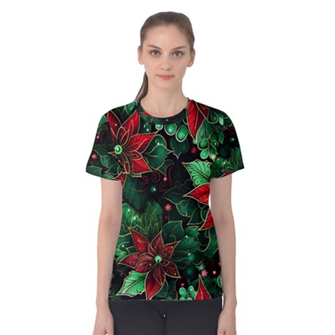 Flower Floral Pattern Christmas Women s Cotton T-shirt by Ravend