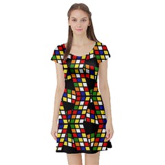 Graphic Pattern Rubiks Cube Cubes Short Sleeve Skater Dress by Ravend