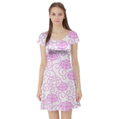 Peony Asia Spring Flowers Natural Short Sleeve Skater Dress by Ravend