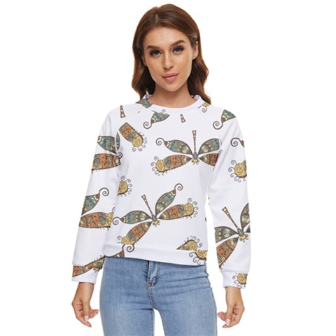 Pattern Dragonfly Background Women s Long Sleeve Raglan T-shirt by Ravend